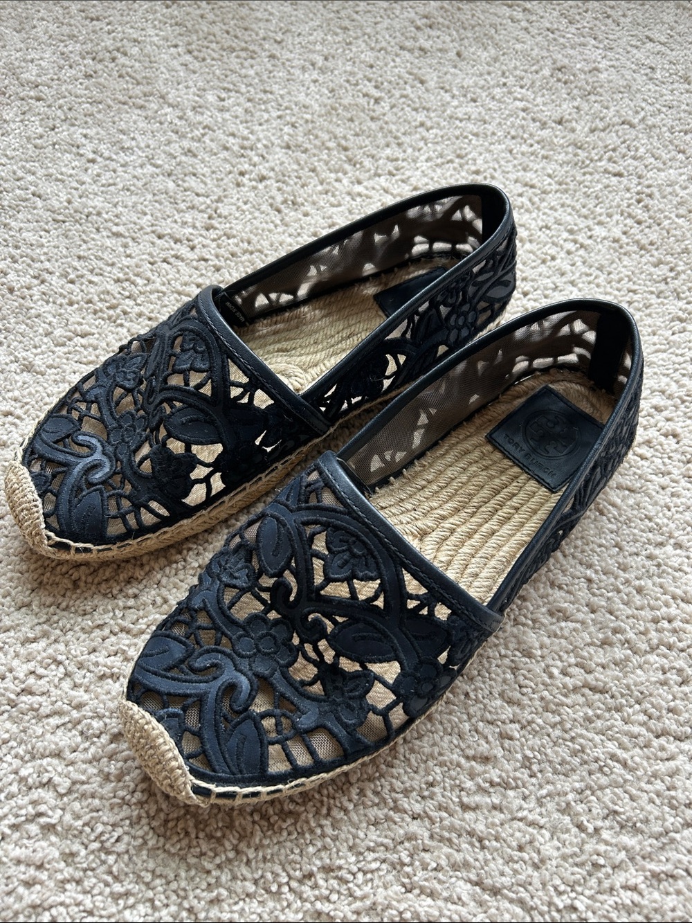 Tory Burch Black Lace Espadrille Flats